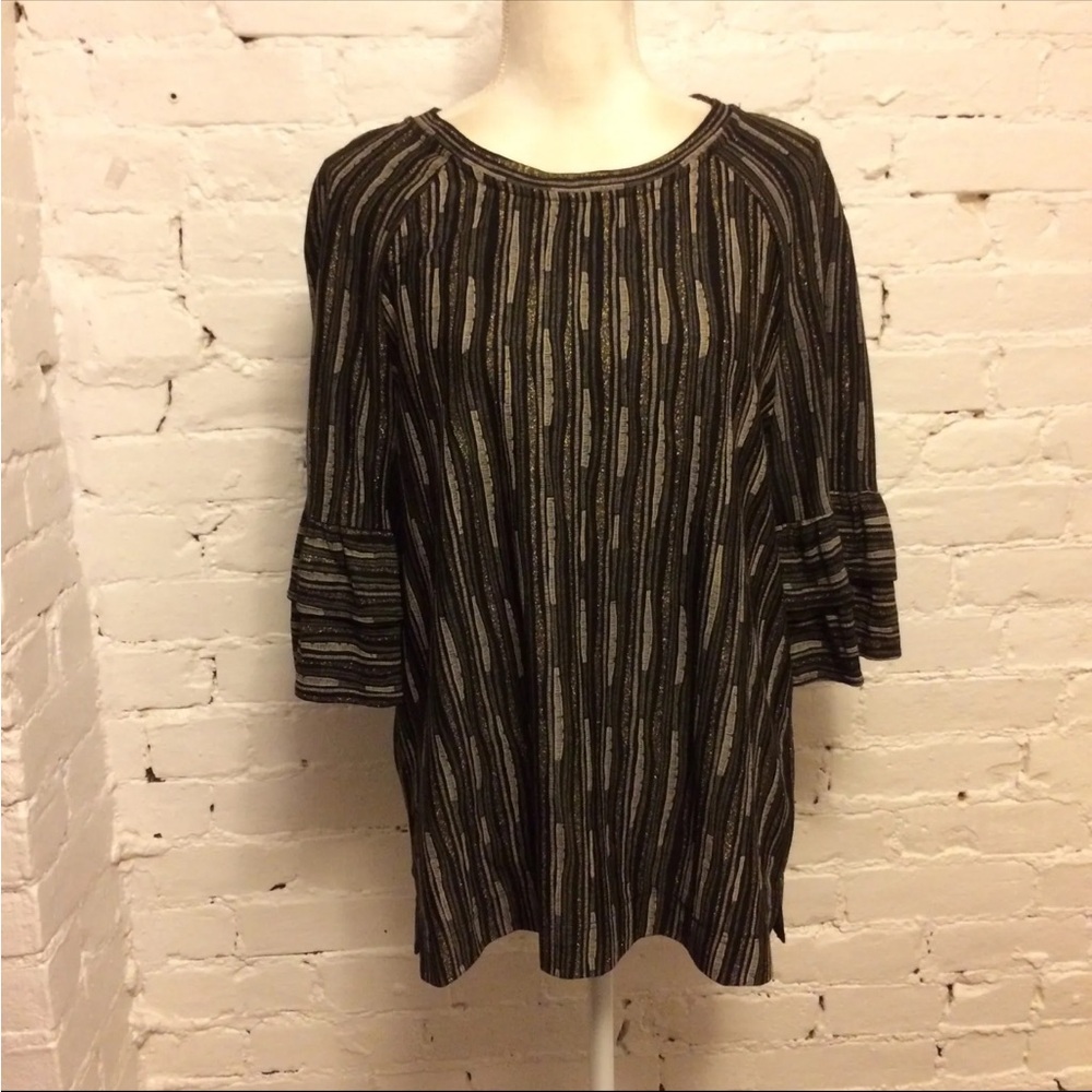 Eva Franco Anthropologie ruffle sleeve top metallic stripe size L